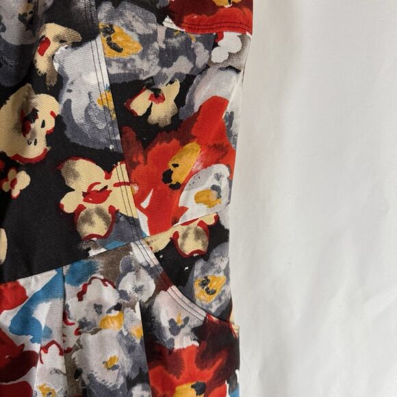 Hitherto Anthropologie Dress Women's 14 Blue Red Floral Zip Back Sleeveless Tie - Picture 4 of 14